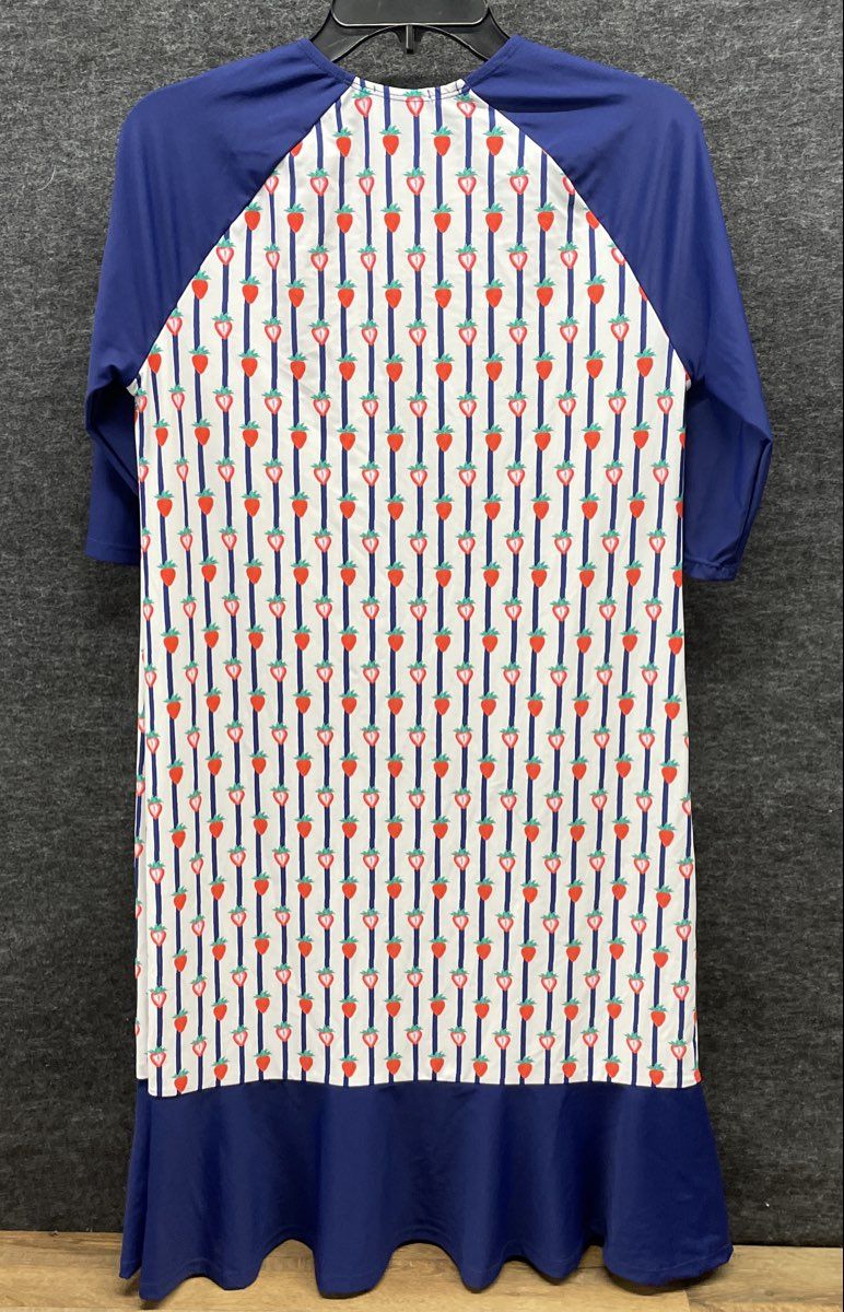 TRY Women's Strawberry Striped Fruit Print Cover Up Ruffled Dress Sz 20 NWT