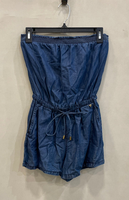 Guess Women's Blue Strapless Denim Romper Tencel Blend Elastic Waist Sz XS