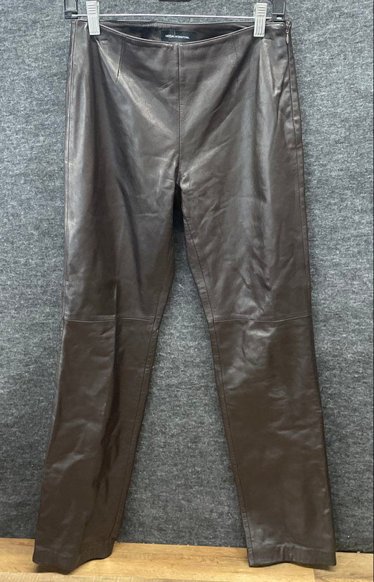 Moda International Women's Dark Brown Leather Straight Leg High Rise Pants Sz 4