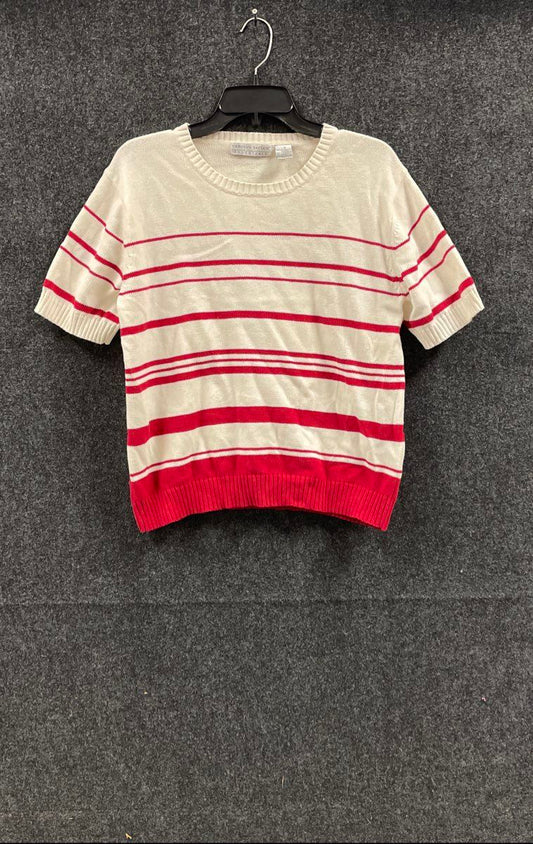 Carolyn Taylor Women's Vintage Cotton Knit Sweater Top Red Cream Striped Sz L