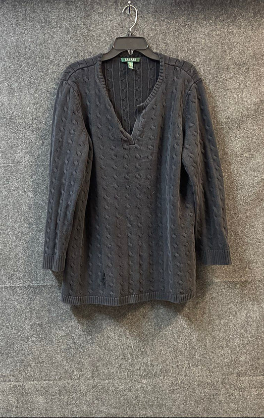 Lauren Ralph Lauren Women's Black Cable Knit Cotton V-Neck Sweater Sz 2X