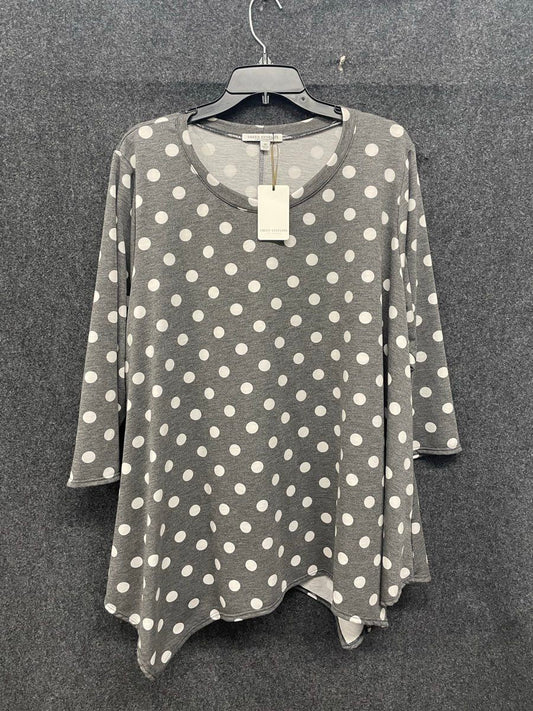 Green Envelope Women's Gray Polka Dot 3/4 Sleeve Asymmetric Tunic Top Sz 3X NWT