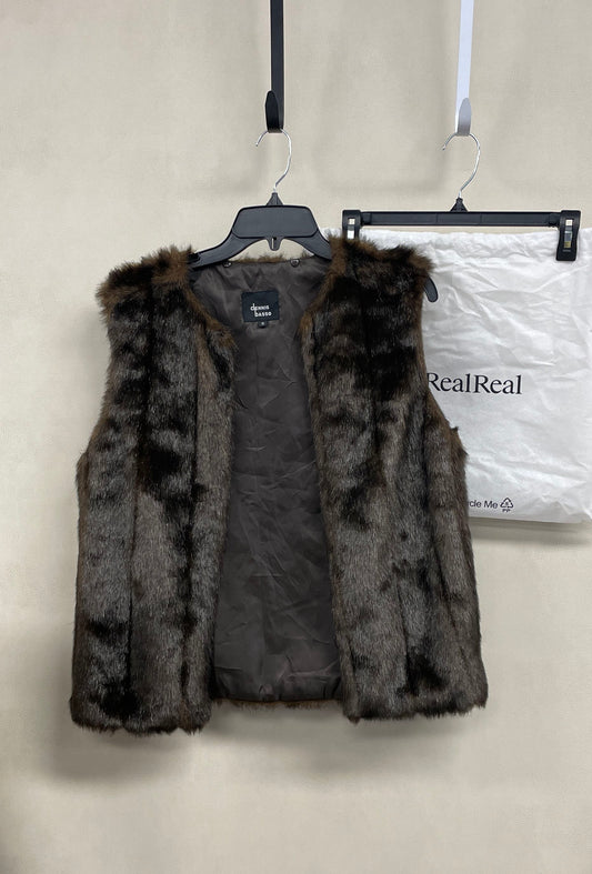 Dennis Basso Women's Brown Paneled Faux Fur Open Front Vest Size S