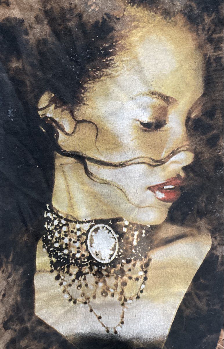 Aaliyah Portrait Graphic Long Sleeve Bleach Wash Shirt Reprint C-Life Sz L