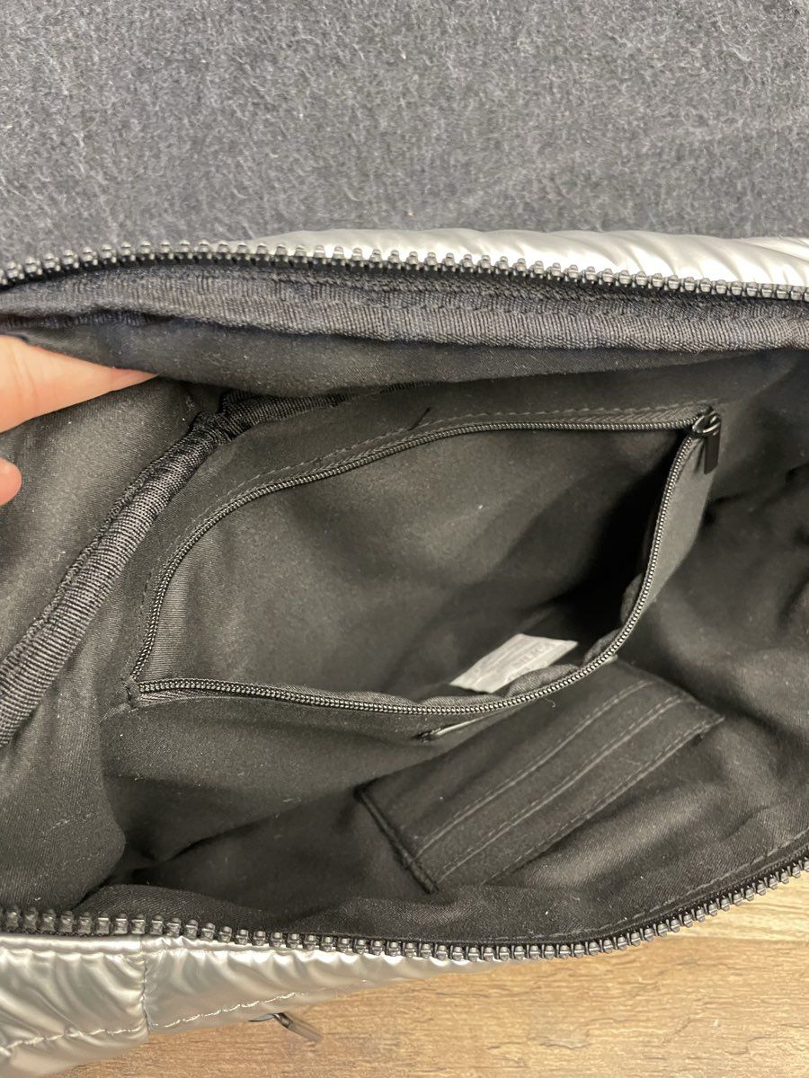 BCBGeneration Silver Metallic Quilted Puffer Crossbody Belt Bag Fanny Pack