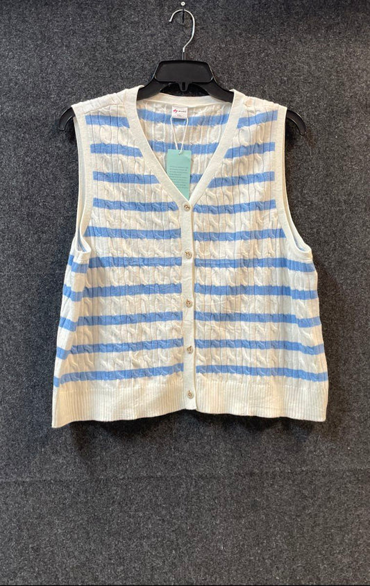 Wiholl Women's Cable Knit Sweater Vest Blue Striped Button Front Size XXL NWT