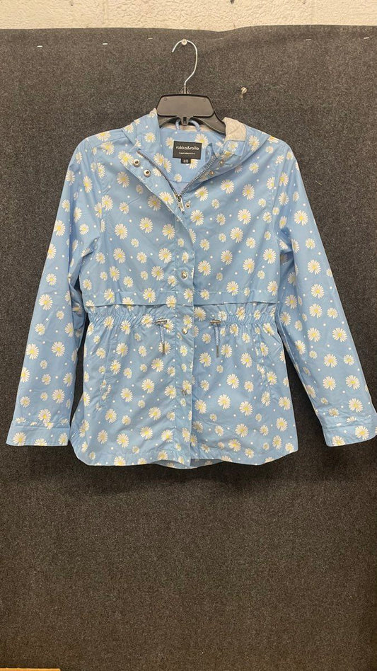 Rokka & Rolla Girls' Blue Daisy Floral Print Hooded Rain Jacket Coat Sz XL 14-16