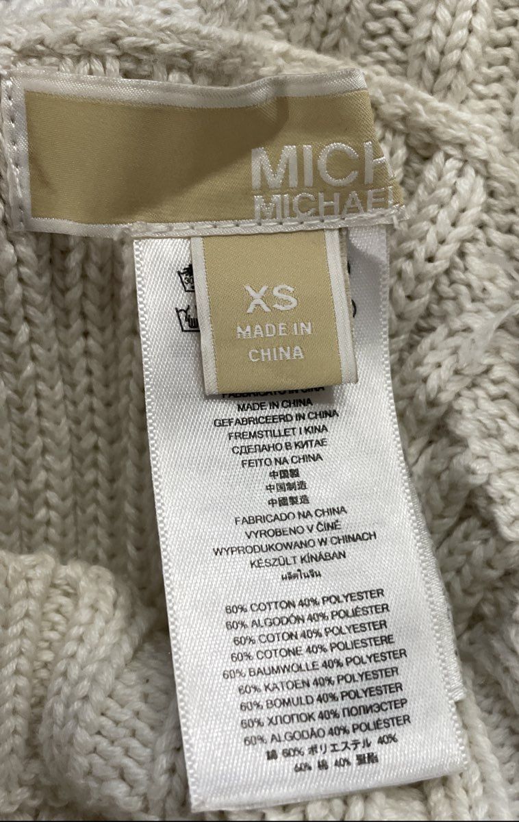Michael Kors Women's White Cable Knit Side Zip Ribbed Longline Sweater Sz XS