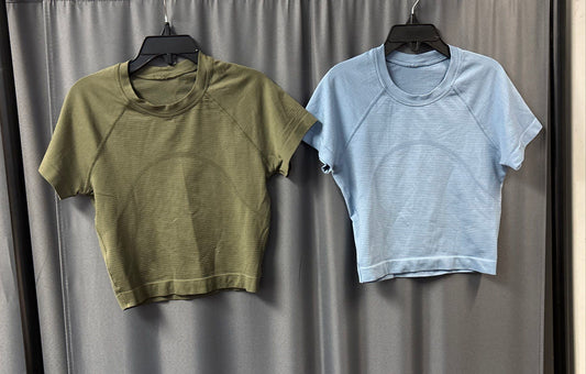 Lot of 2 Lululemon Women's Swiftly Tech Cropped T-Shirts Blue Green Sz XXS