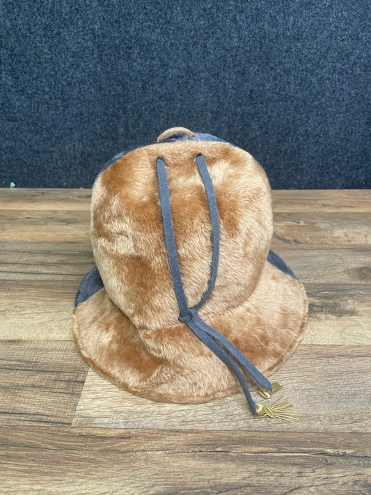 Vintage 80s Mr John Classic Faux Fur Bucket Hat Two Tone Gray Tan Tassel OS