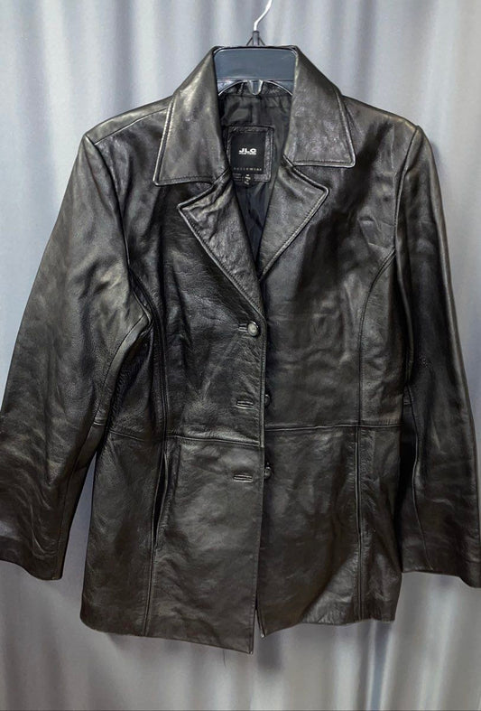 JLC New York Women's Black Leather Jacket Button Front Blazer Size M