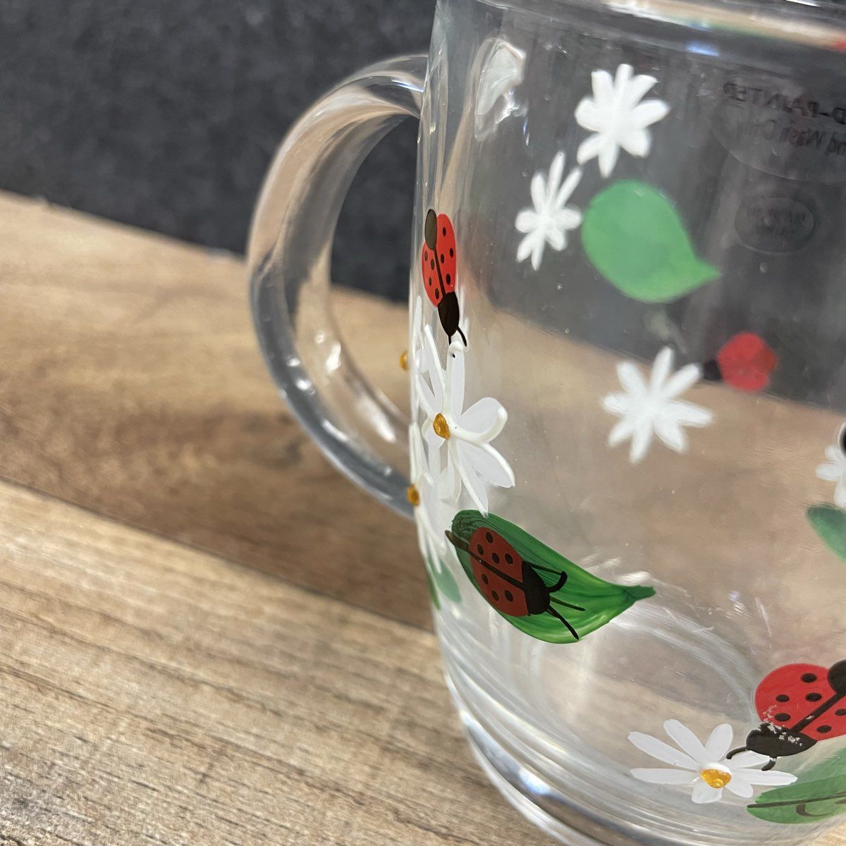 Set 3 Hand-painted Glass Mugs Daisy and Ladybug Design