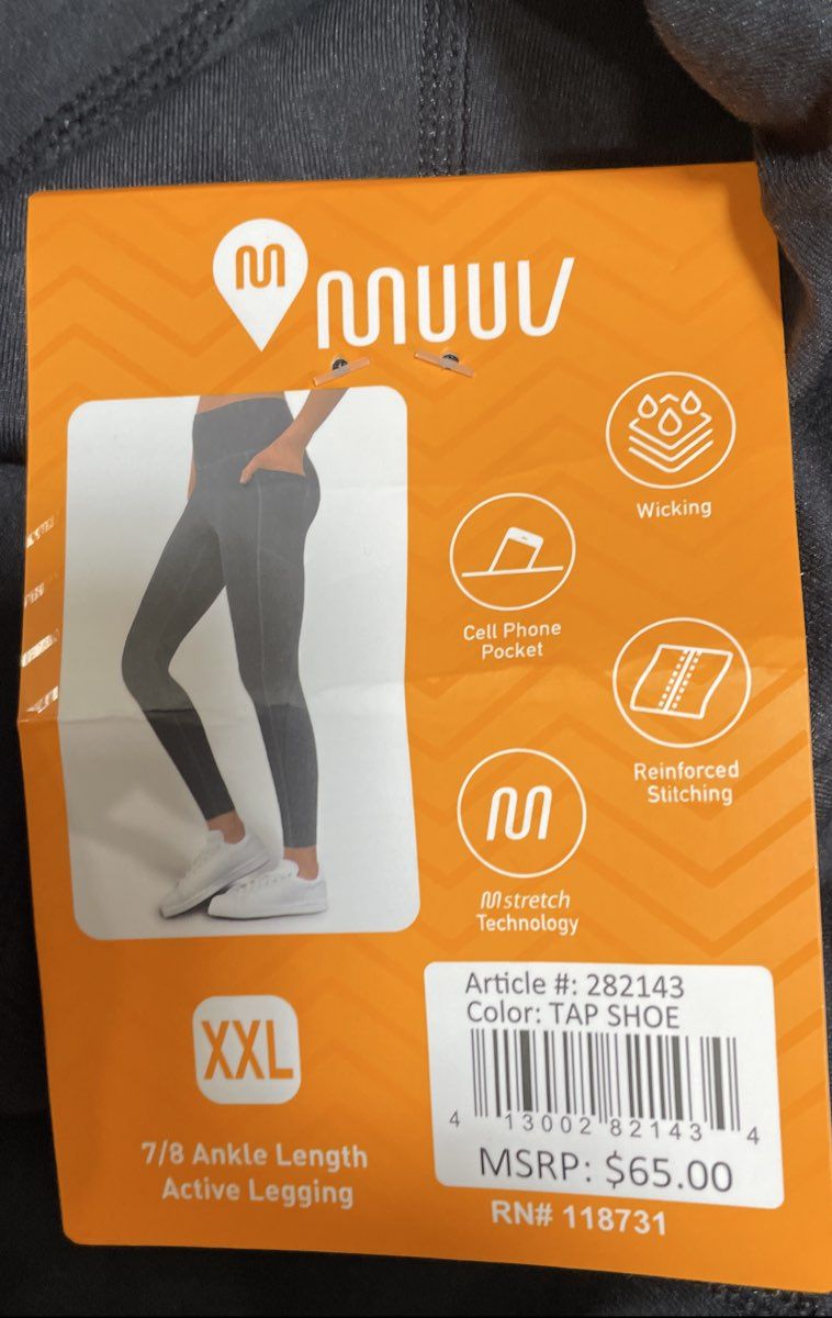 Muuv Women's Black 7/8 Ankle Length Active Leggings Side Pockets NWT Sz XXL