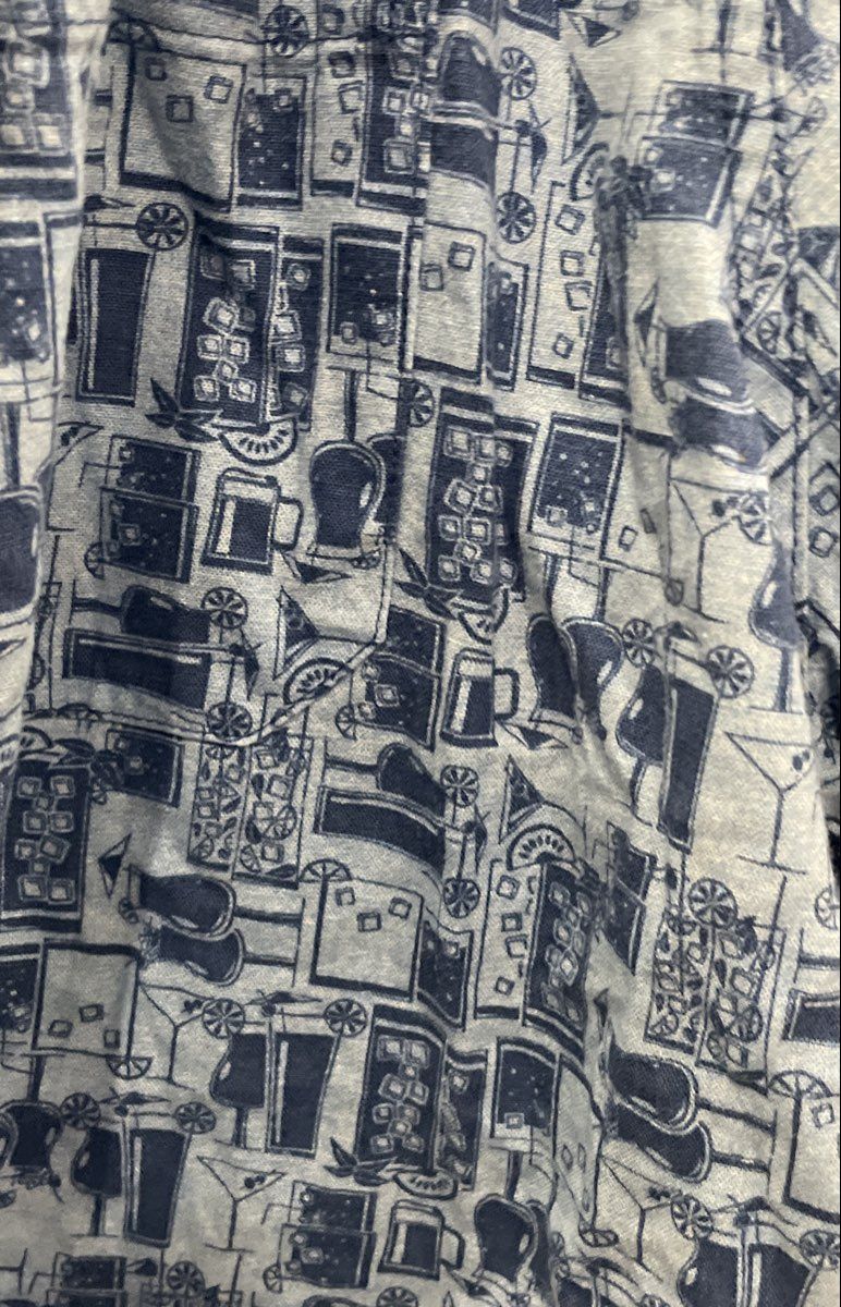 Southern Tide Men's Blue Cocktail Drink Print Linen Rayon Button Up Shirt Sz L