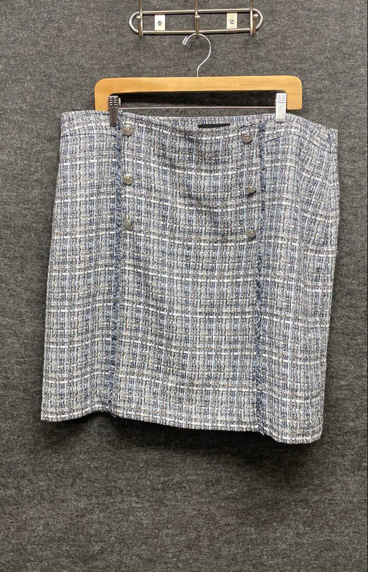 Talbots Women's Blue Gray Tweed Fringed Button Detail Mini Skirt Size 18 NWT