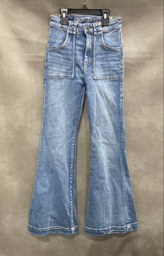 American Eagle Women's High Rise Bell Bottom Flare Jeans Blue Sz 000 Short