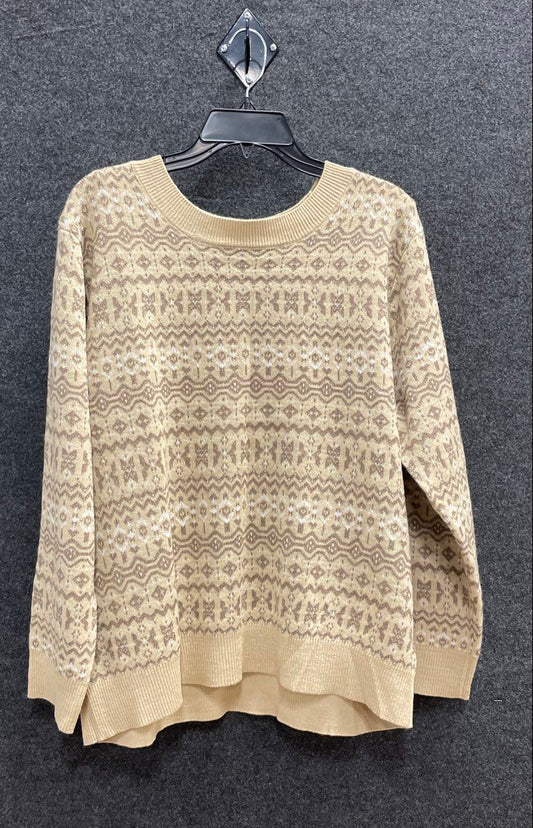 Gloria Vanderbilt Women's Tan Fair Isle Geometric Pullover Sweater NWT XXL