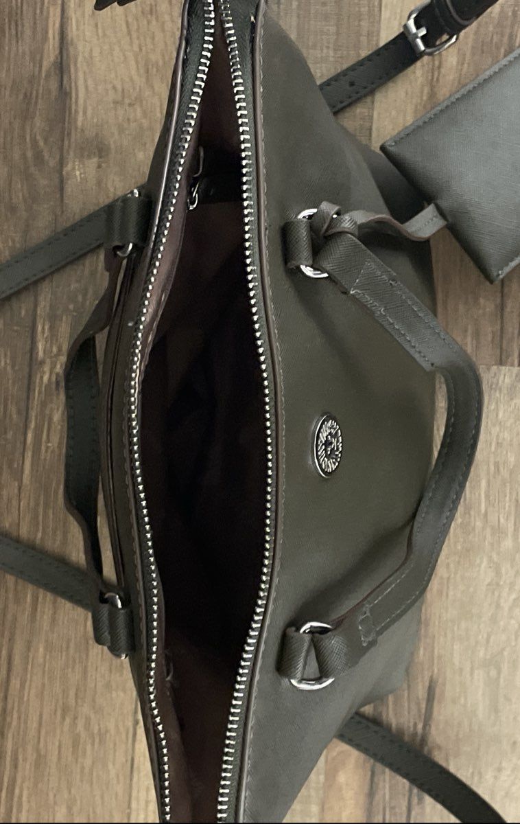 Anne Klein Olive Green Saffiano Textured Tote Bag Crossbody Silver Hardware