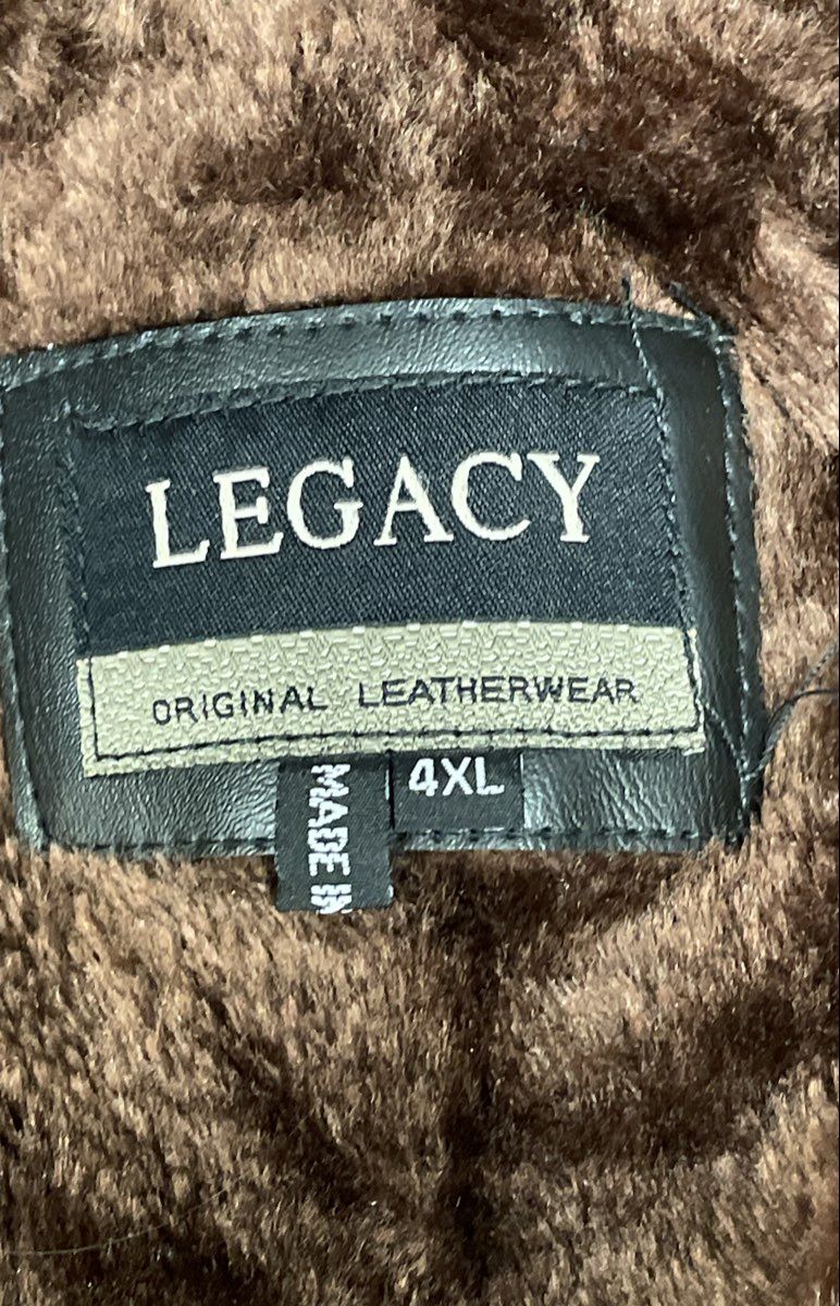 Vintage Legacy Men's Tan Patchwork Leather Full Zip Jacket Faux Fur Lined Sz 4XL