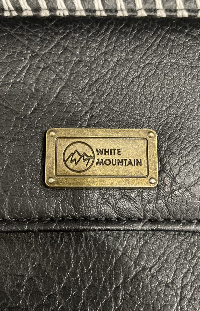 White Mountain Black Leather Embroidered Detail Backpack Brass Hardware