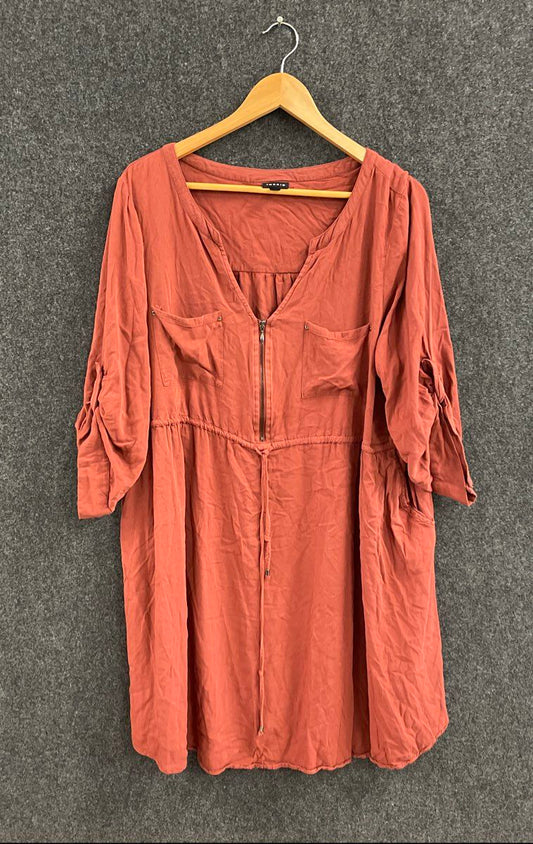 Torrid Women's Terracotta Red Half Zip Drawstring Tunic Shirt Dress Sz 2
