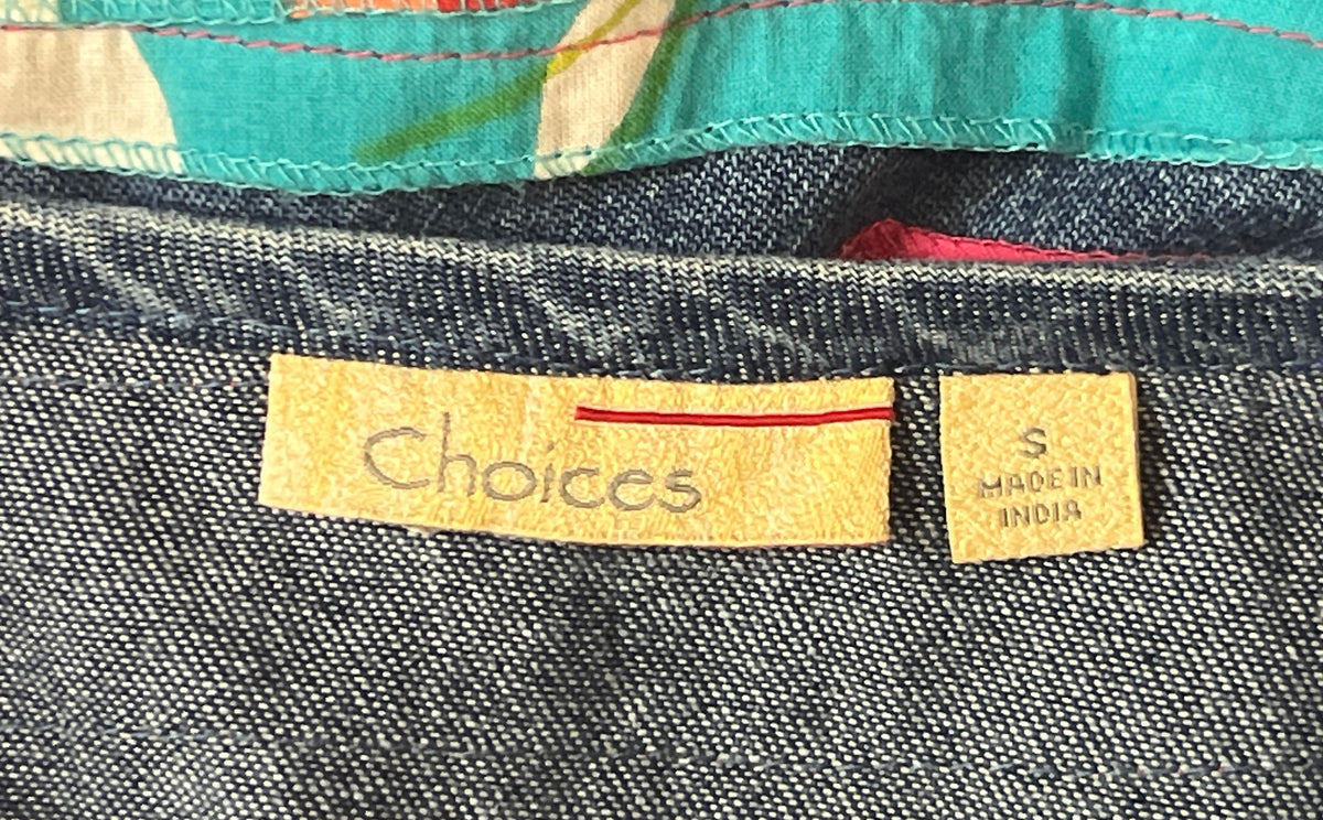 Choices Women's Multicolor Rainbow Striped Patchwork Button Front Shirt Sz S