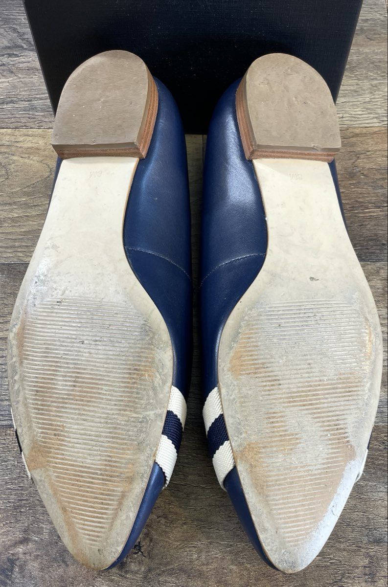 Talbots Edison Bamboo Ring Indigo Blue Striped Pointed Toe Flats Size 8M
