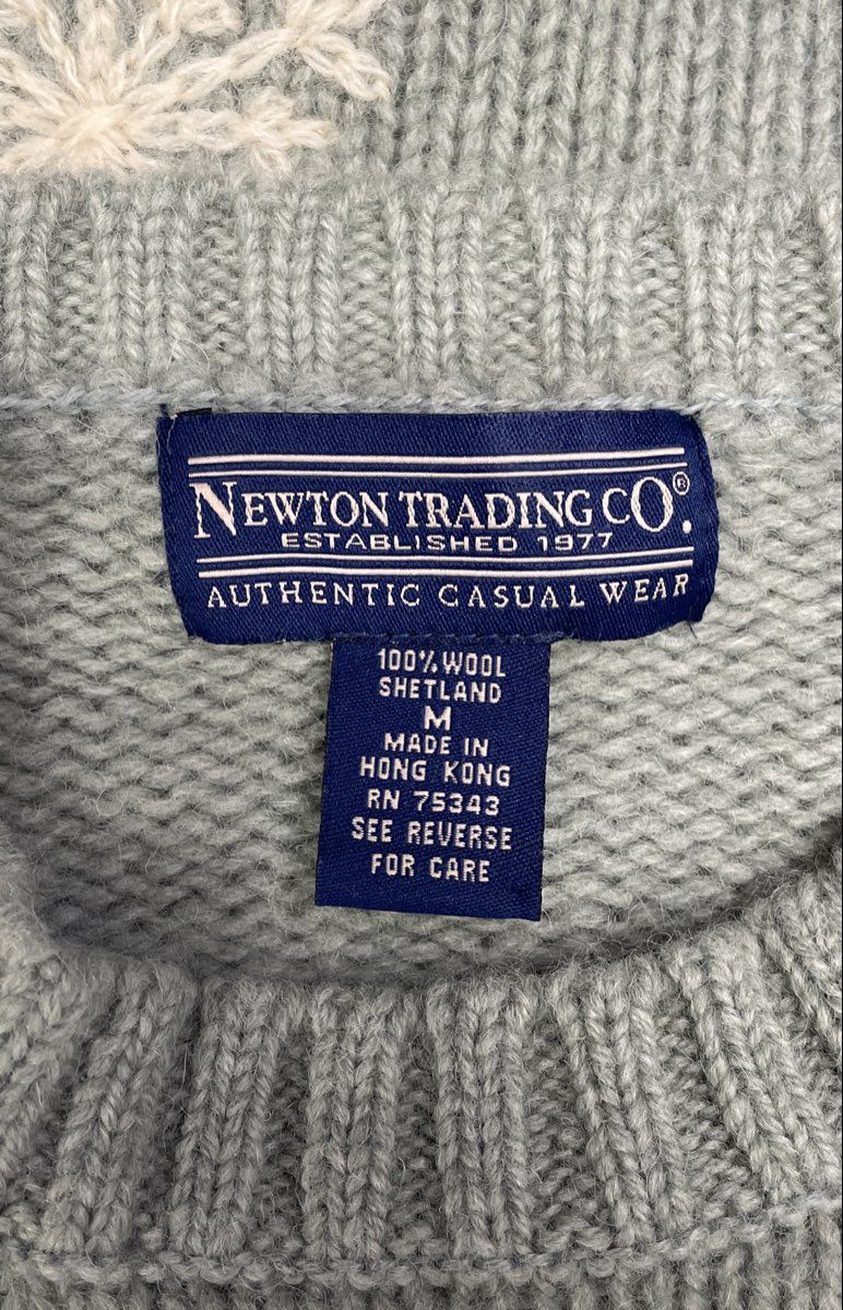 Vintage 90s Newton Trading Co Men's Green Shetland Wool Snowflake Sweater Sz M