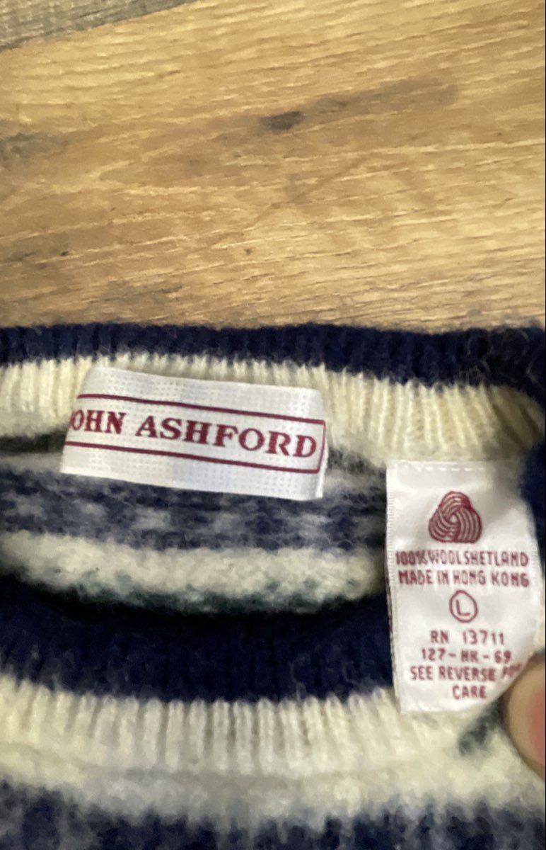 Vintage 90s John Ashford Boys Blue Fair Isle Nordic Wool Shetland Sweater Sz L
