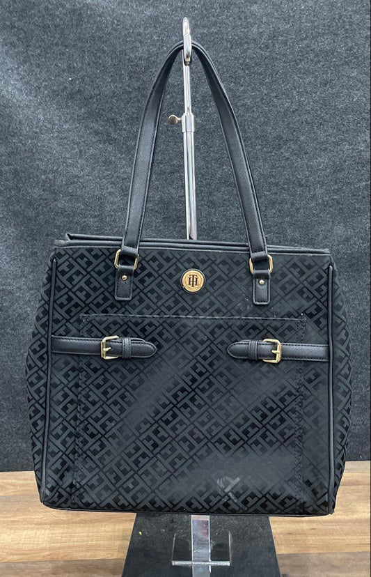 Tommy Hilfiger Black Monogram Jacquard Tote Bag Gold Hardware