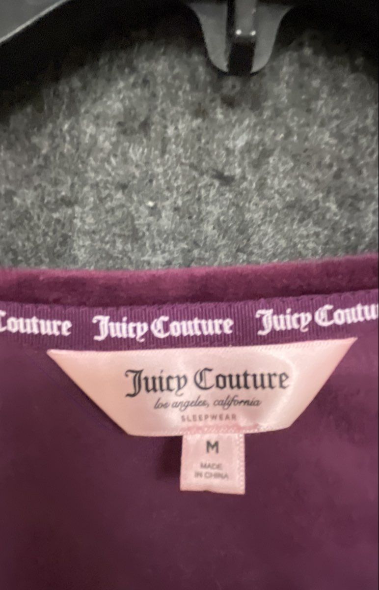 Vintage Y2K Juicy Couture Women's Purple Velour Rhinestone Sleepwear Top Sz M