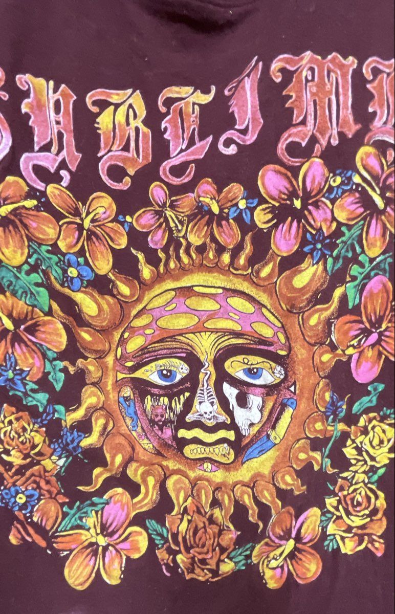 Sublime Sun Logo Floral Graphic T-Shirt Maroon Licensed Reprint Sz M