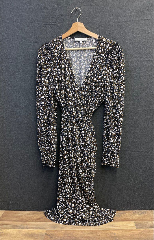 Lark & Ro Women's Floral Wrap Dress Black V-Neck Long Sleeve Sz XL