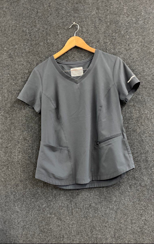 Skechers by Barco Women's Scrub Top Charcoal Gray V-Neck Zipper Pocket Size M