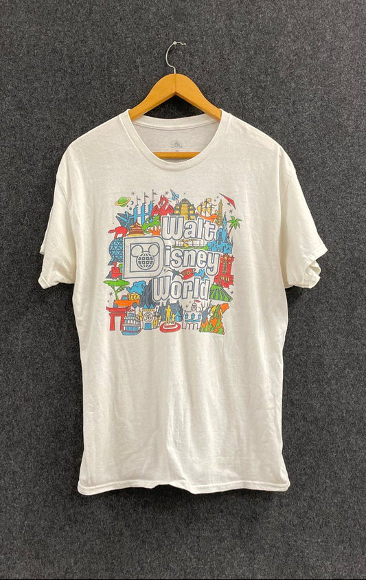 Disney Walt Disney World Attraction History Timeline T-Shirt White Cotton XL