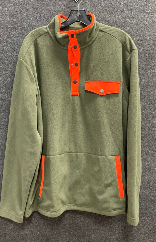 Duluth Trading Co Men's Green Fleece Quarter Snap Pullover Orange Trim NWT Sz L