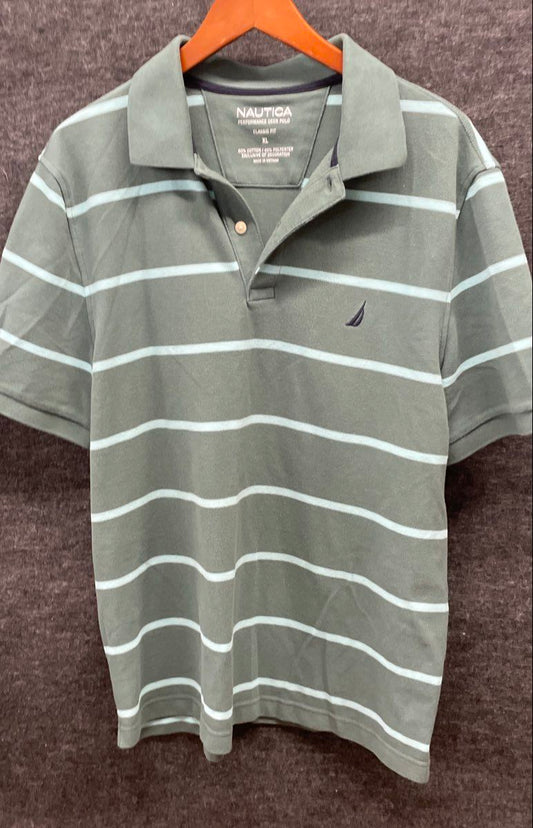 Nautica Men's Green Striped Performance Deck Polo Shirt Classic Fit Size XL