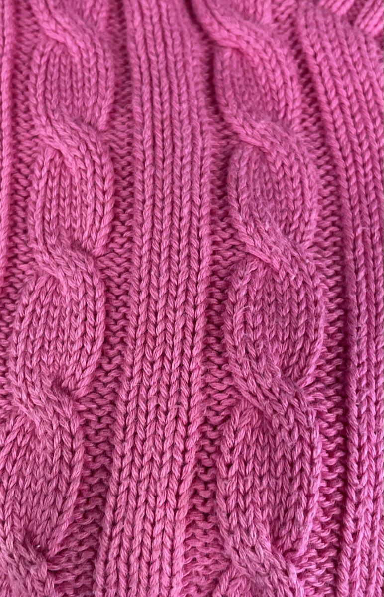 Vintage 90s 525 America Women's Pink Cable Knit V-Neck Cotton Sweater Sz XL