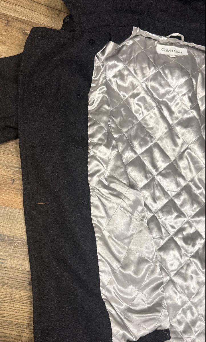 Calvin Klein Women's Charcoal Grey Double Breasted Hooded Peacoat Size 10
