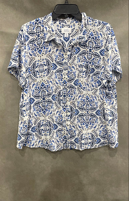 Croft & Barrow Women's Blue Floral Button Up Rayon Blouse Sz PXL