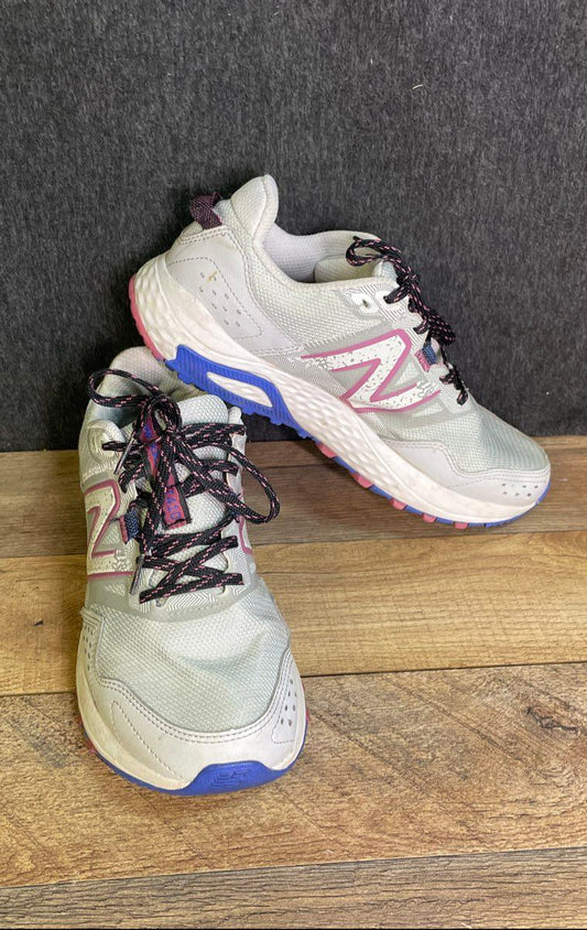 New Balance 410v7 Gray Pink Blue Trail Running Sneakers Women's Size 8