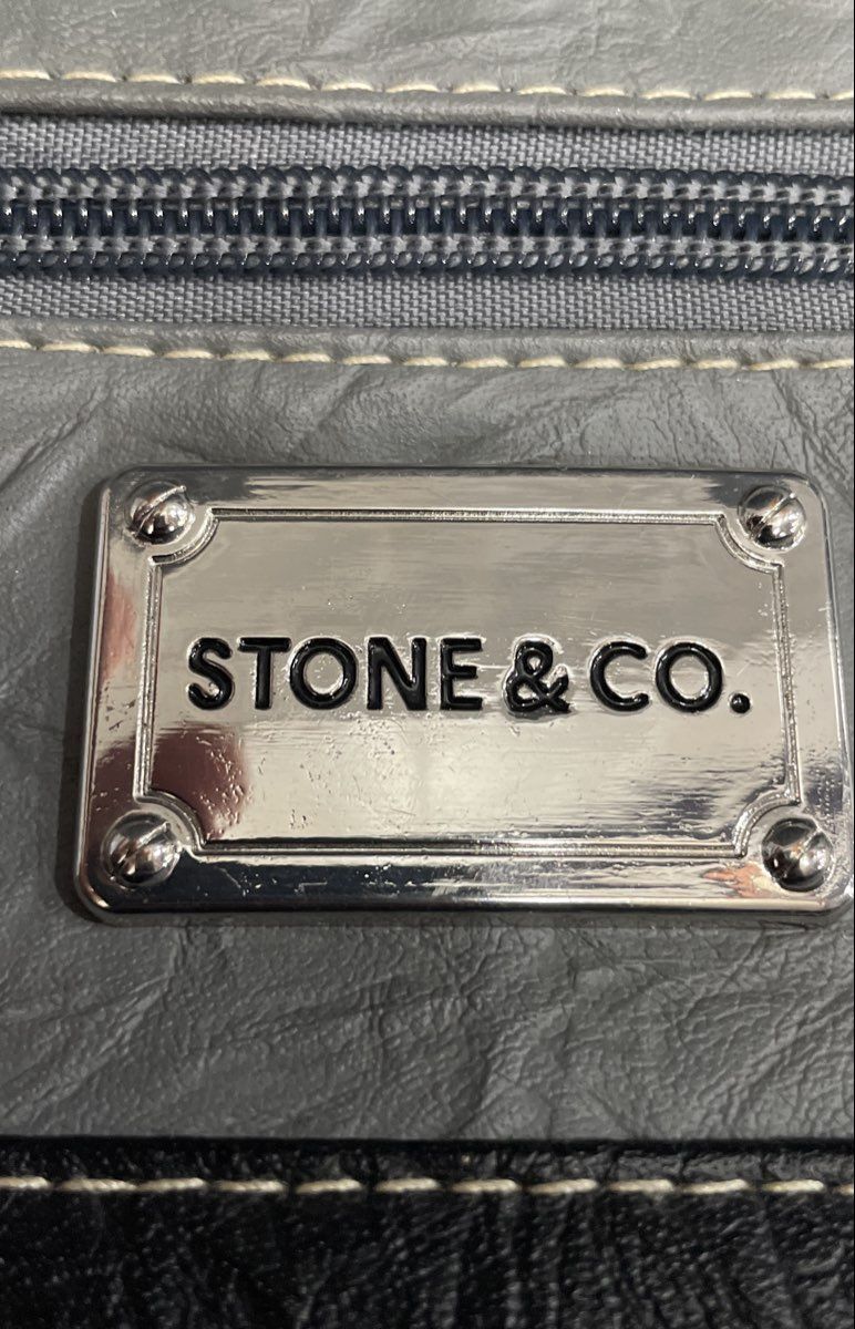 Stone & Co. Grey Black Leather Triple Zip Crossbody Shoulder Bag