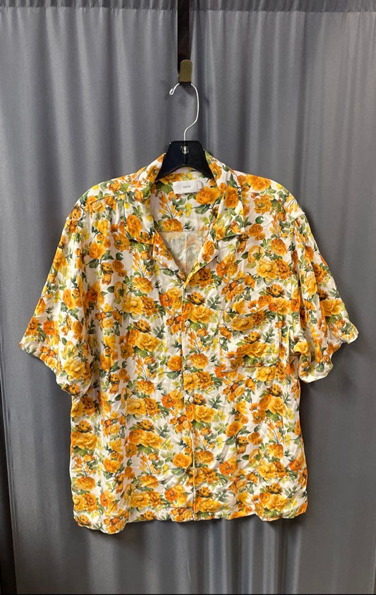 Onia Men's Yellow Floral Camp Collar Short Sleeve Viscose Shirt Sz L