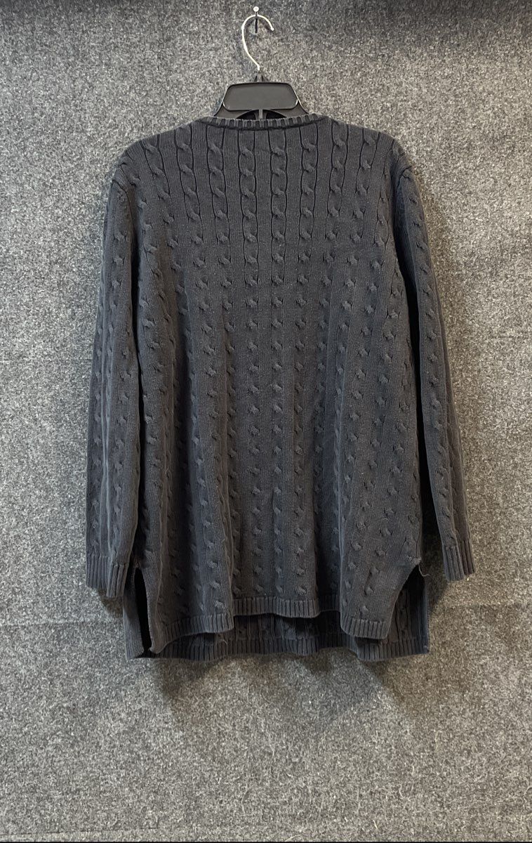 Lauren Ralph Lauren Women's Black Cable Knit Cotton V-Neck Sweater Sz 2X