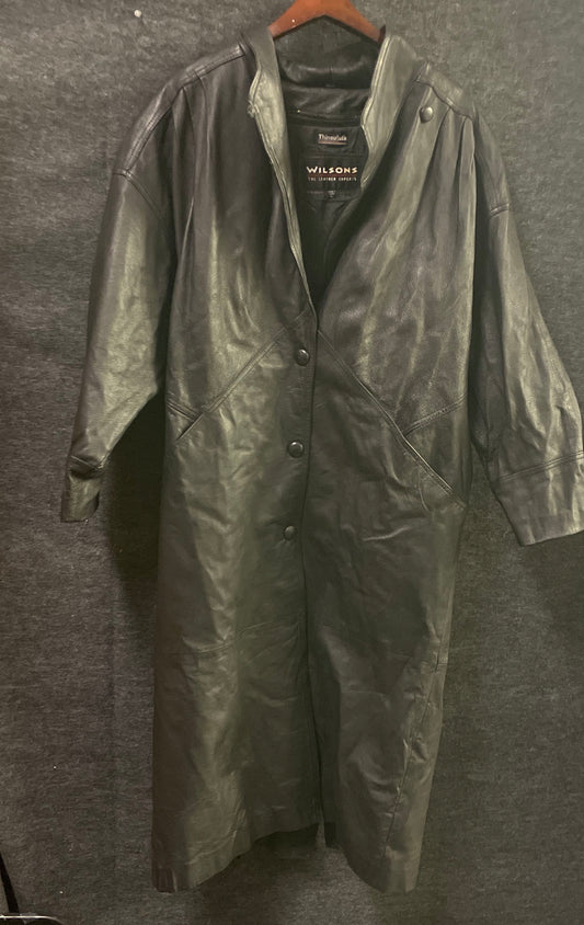Vintage 90s Wilsons Leather Thinsulate Lined Long Trench Coat Sz L
