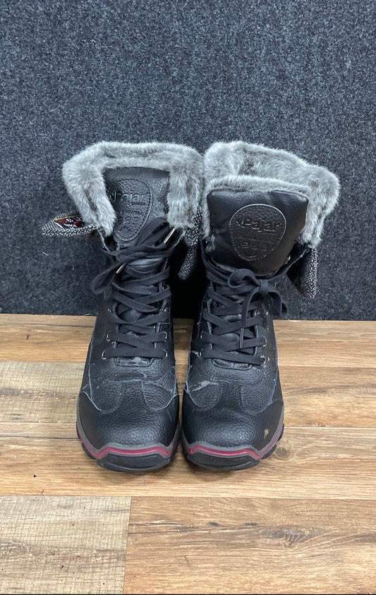 Pajar Alice Black Leather Faux Fur Waterproof Winter Snow Boots Women Size 10