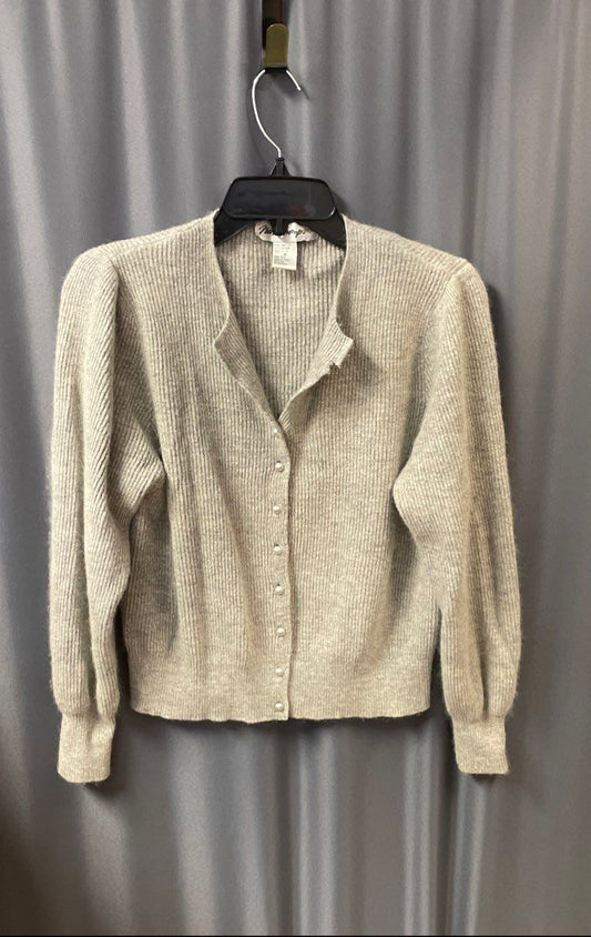 Vintage Y2K Norm Thompson Women's Gray Silk Angora Ribbed Cardigan Pearl Sz M