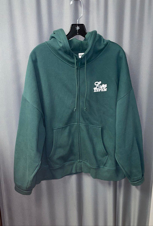 Victoria's Secret PINK Women's Green Aspen Full Zip Hoodie Graphic Sz XL