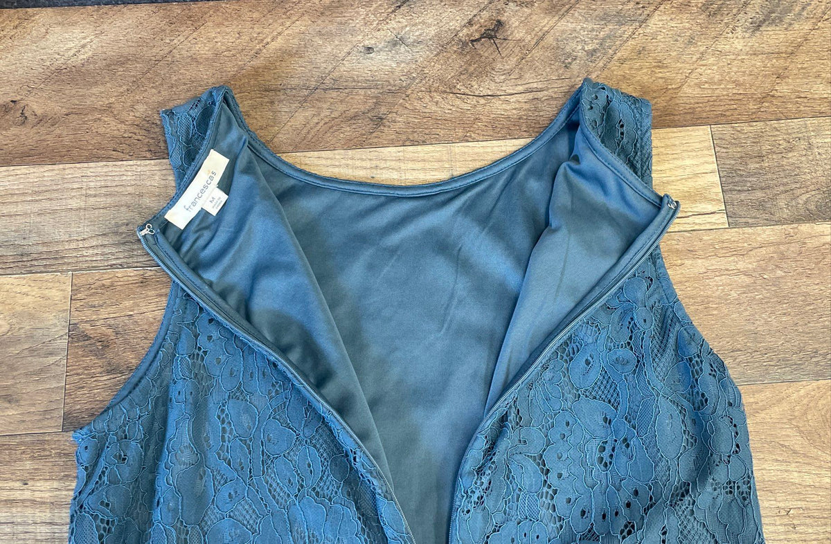 Francesca's Women's Blue Floral Lace Sleeveless A-Line Shift Dress Size M