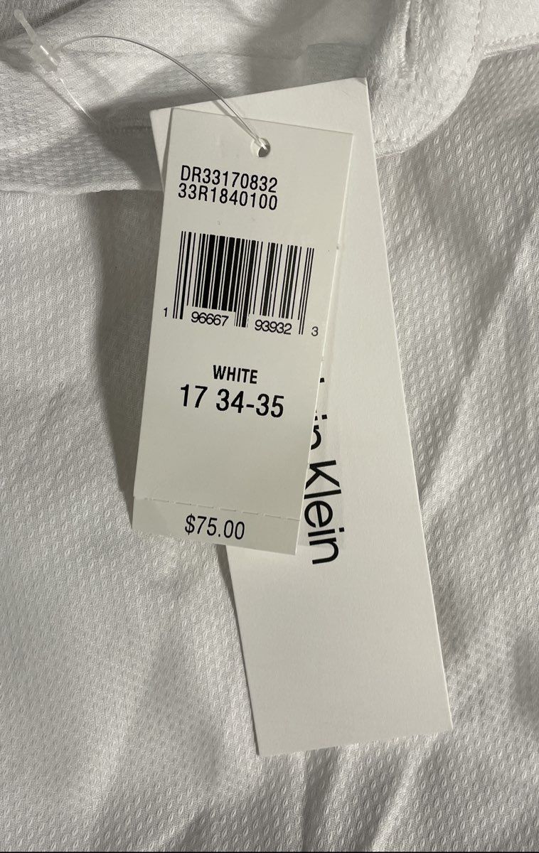 Calvin Klein Men's White Slim Fit Dobby Dress Shirt Sz 17 34-35 XL NWT